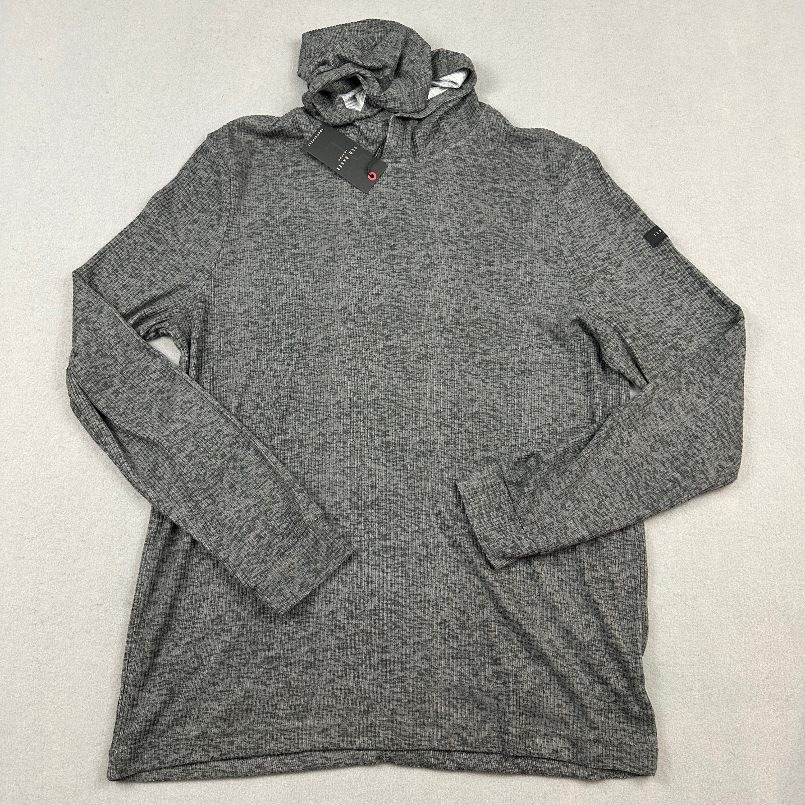 Ted Baker Hoodie Shirt Men Large Gray Solid Pullover Long Sleeve Hood New L