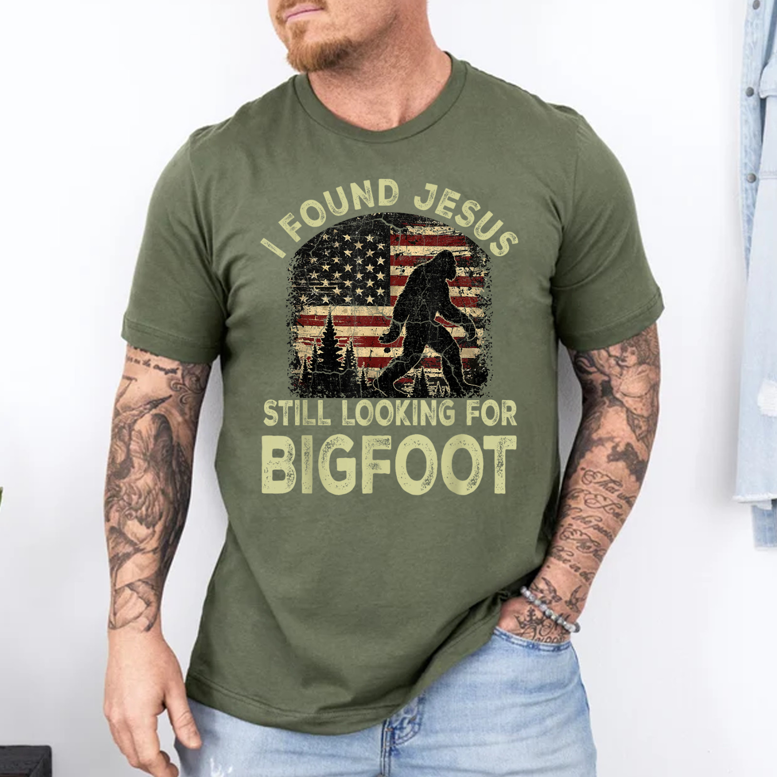 I Found Jesus Still Looking Bigfoot Funny Summer Christian Unisex T-Shirt gallery