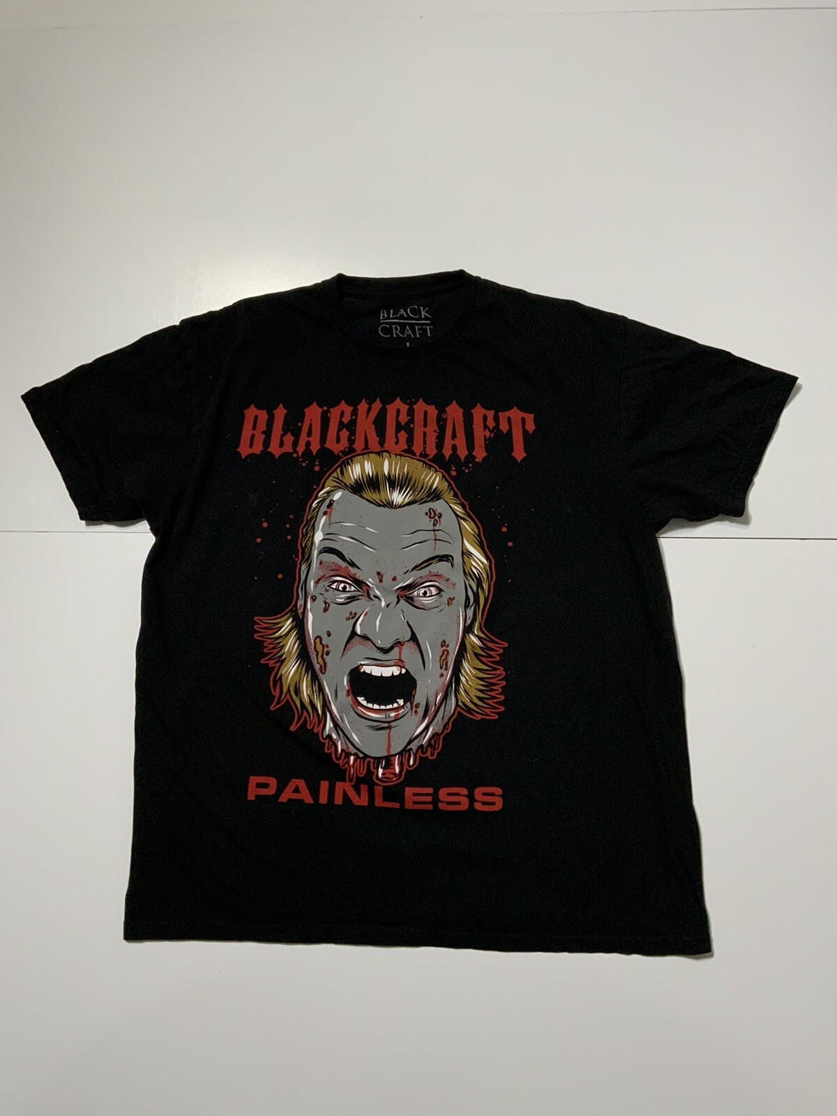 Black Craft Cult Painless Chris Jericho Black Graphic Wrestling T-Shirt Sz. L gallery
