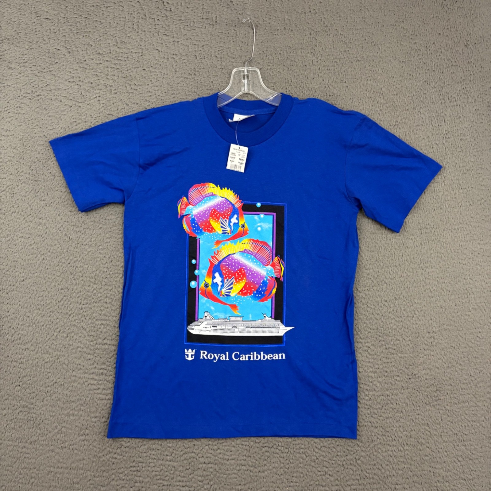 Vintage Royal Caribbean T-Shirt Adult Small Blue Fish Graphic Cotton Casual Dad