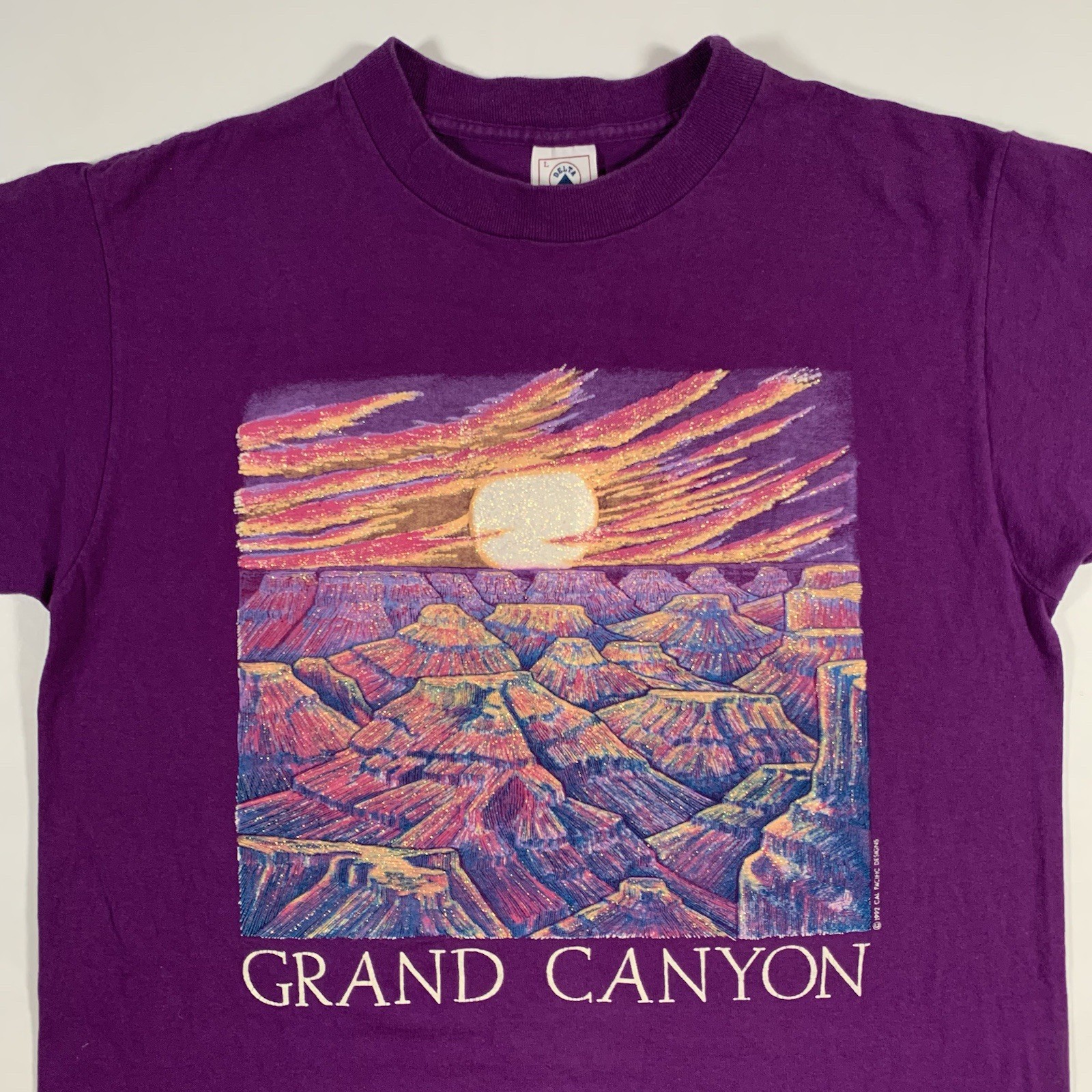 VTG 90s Grand Canyon 1992 Glitter Sunset T-Shirt Large Purple Single Stitch gallery