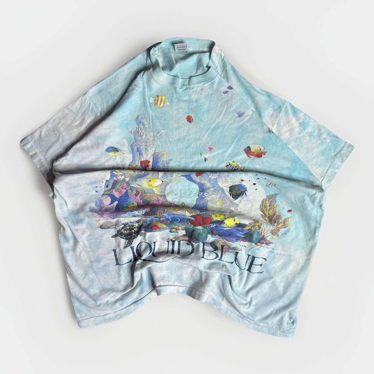 Vintage 1992 Liquid Blue Coral Reef Aquatic Sea Life Fish AOP Shirt XL Tie Dye gallery
