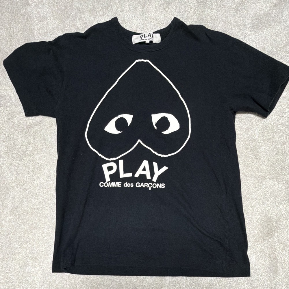 Comme des Garcons PLAY Size XL Black Graphic Logo Crew Neck Short Sleeve Tee