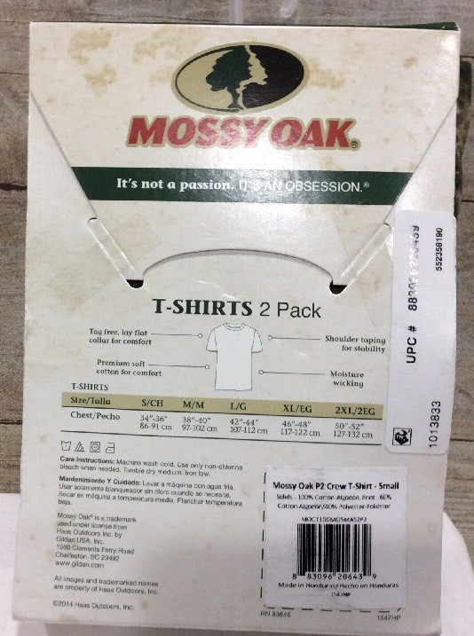 MOSSY OAK 2-PACK T SHIRT 1 CAMO 1 BLACK SIZE Small CHEST 34-36 NEW IN PACKAGE gallery