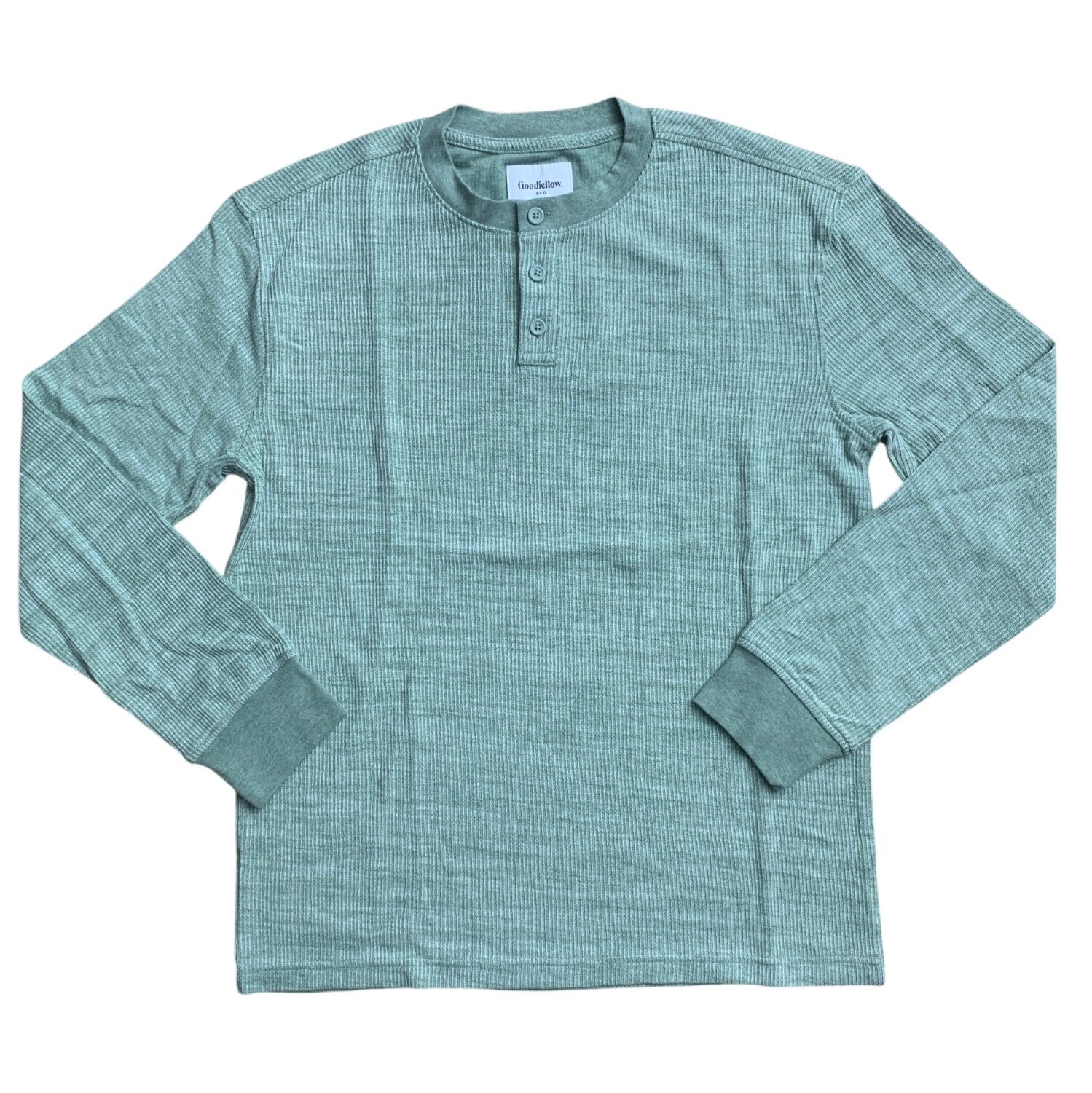 Goodfellow & Co Mens Ribbed Henley Long Sleeve Shirt Sage Green Size Medium gallery