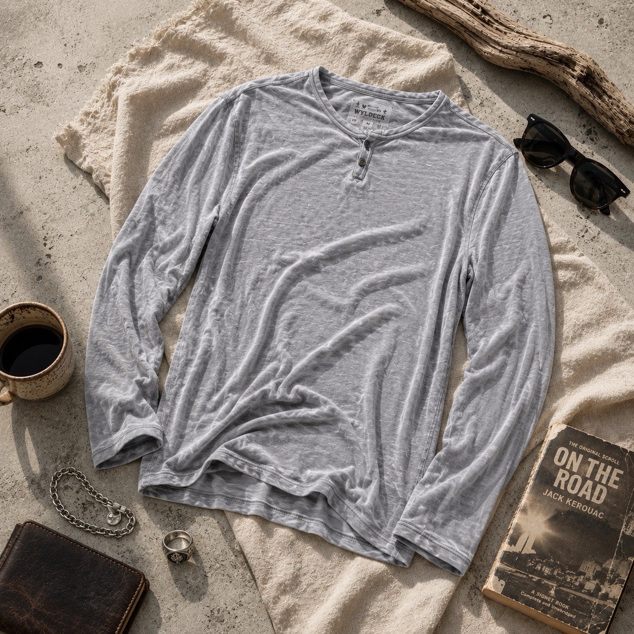 Lucky Brand Venice Burnout Gray Semi Sheer Shirt Boho Coastal Mens Large gallery