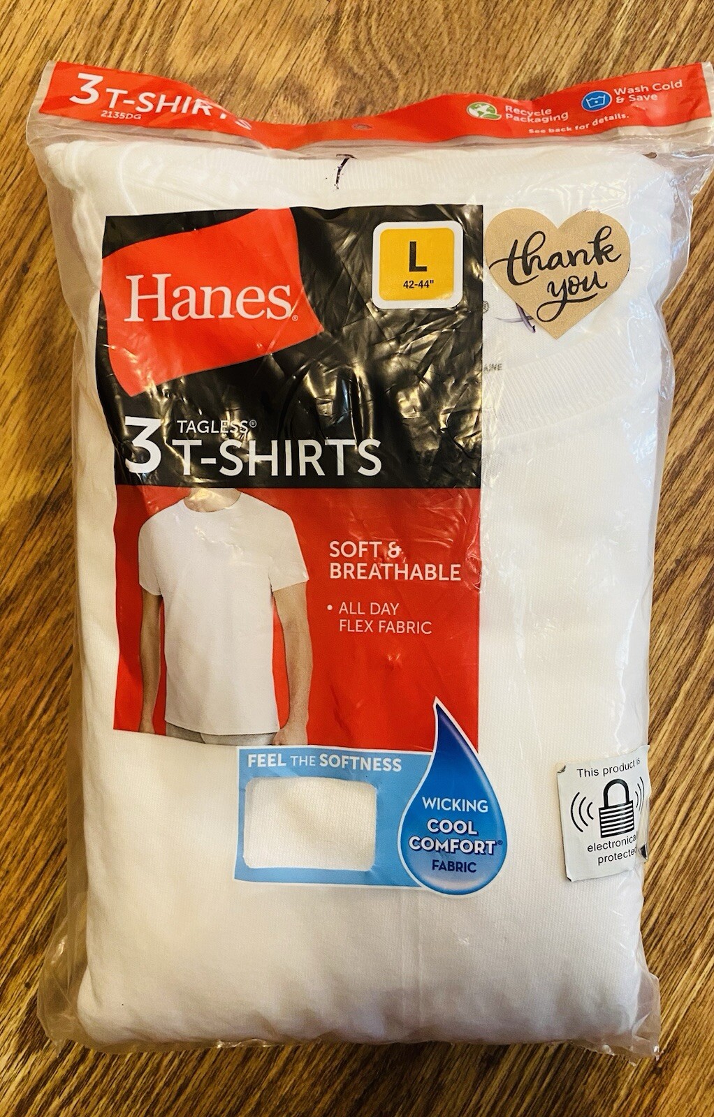 Hanes Men’s Tagless T-Shirts 3 Pack Soft & Breathable Wicking Cool Comfort Large