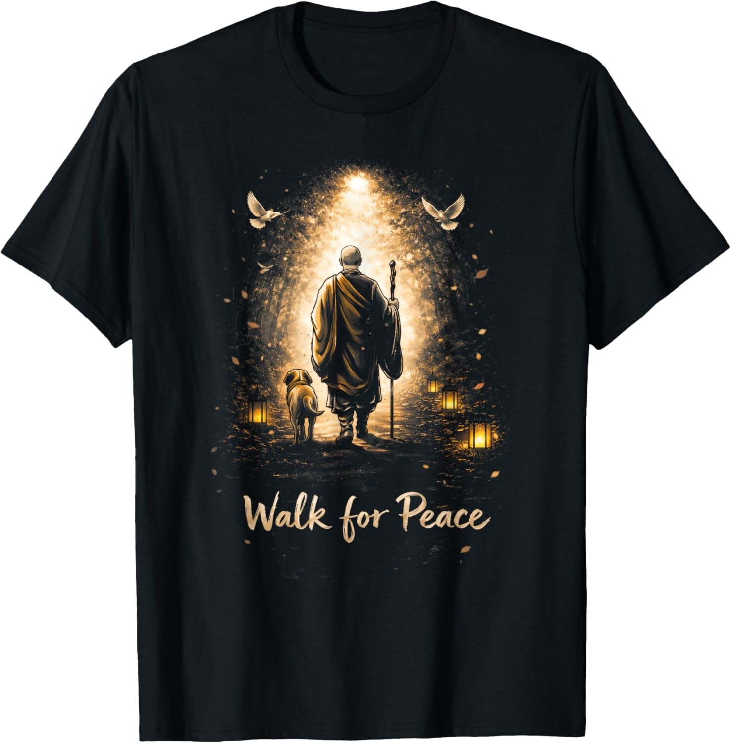 Walk for Peace Monk and Dog Mindfulness Meditation T-Shirt