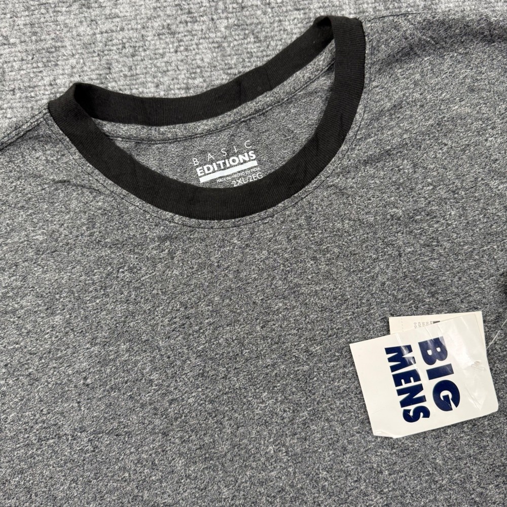 VTG Basic Editions Ringer Tee 2XL Gray Short Sleeve Cotton Blend NWT Mens