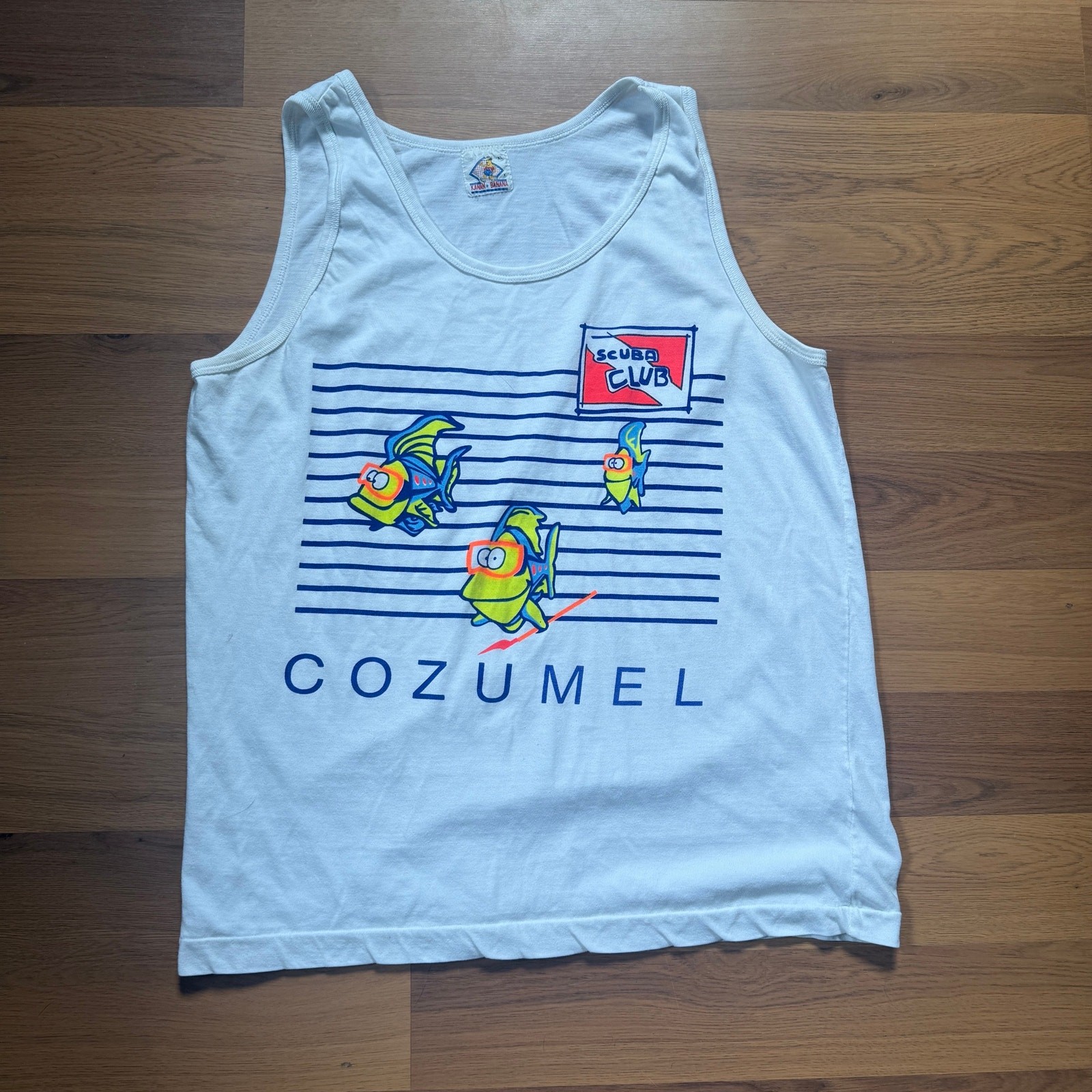 Vintage 90’s Cozumel Mexico Scuba Club White Neon Fish Tank Top Shirt Sz Large