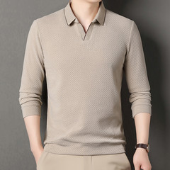 New Basic Turn-Down Collar T-Shirts Men’s Casual Long Sleeve Vintage Buttom Tops