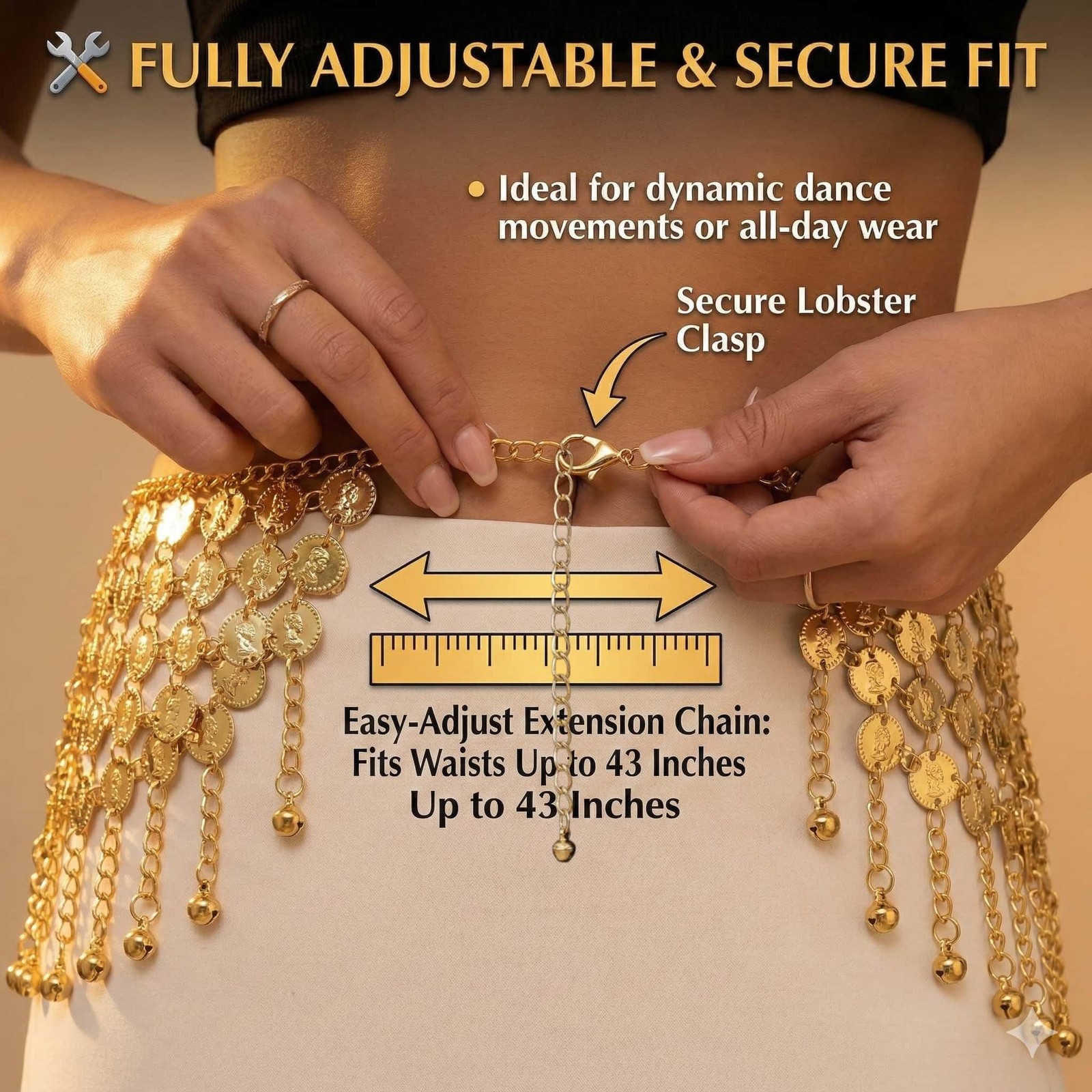 Coins Belly Dance Hip Scarf Belt - Adjustable Waist Chain Skirts Wrap, Gold C... gallery