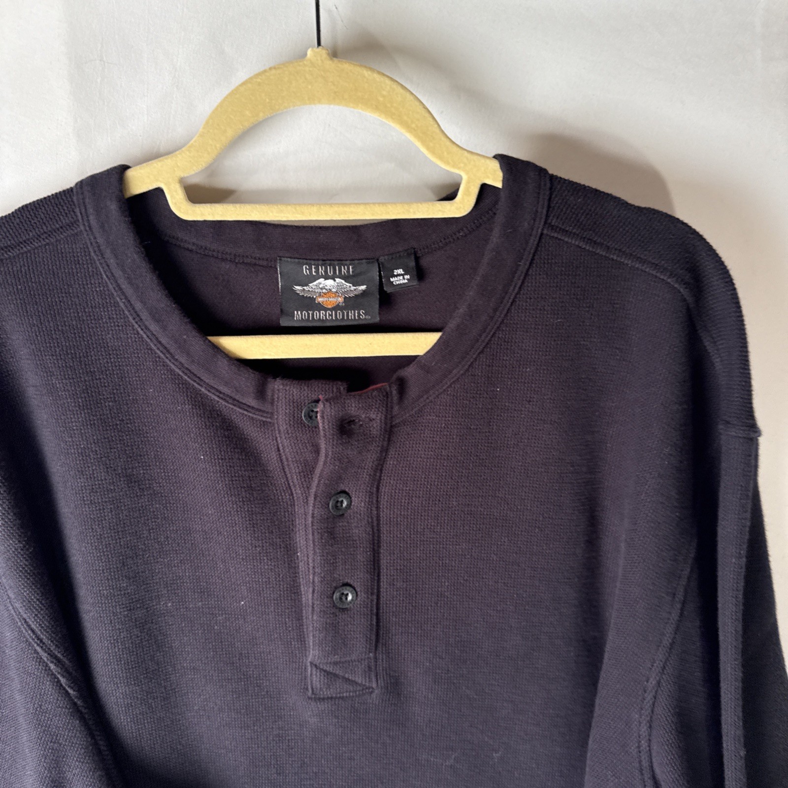 Harley Davidson Henley Shirt Men 2XL Black Long Sleeve Thermal Embroidered Biker gallery
