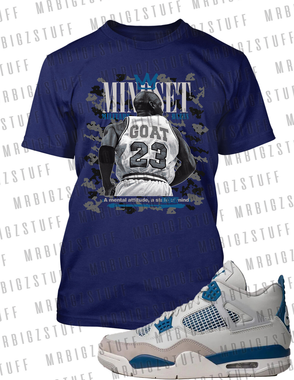 Pro Club Shaka RTP Mindset Goat Graphic Tee to Match J4 Military Blue Big Tall T gallery