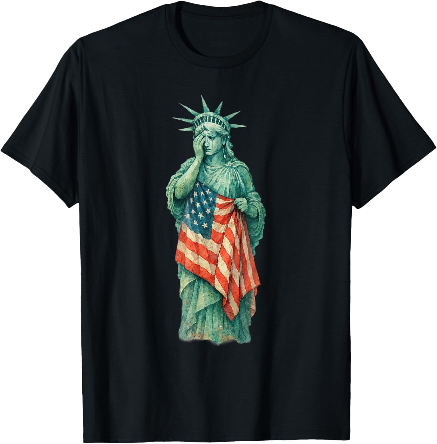 Statue of Liberty Crying Sad USA Flag Patriotic No Kings T-Shirt
