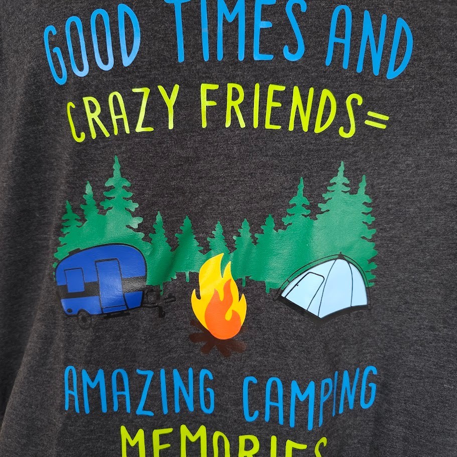 Camping T Shirt Mens Size Medium Dark Gray Good Times Crazy Friends gallery