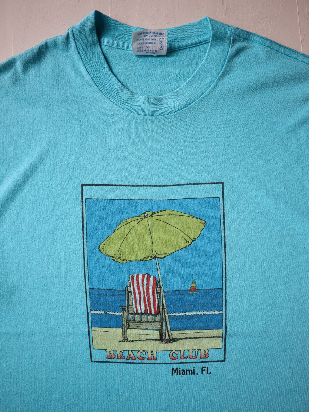 Vintage 90s Beach Club Miami Florida T-Shirt Size M Single Stitch Made in USA gallery