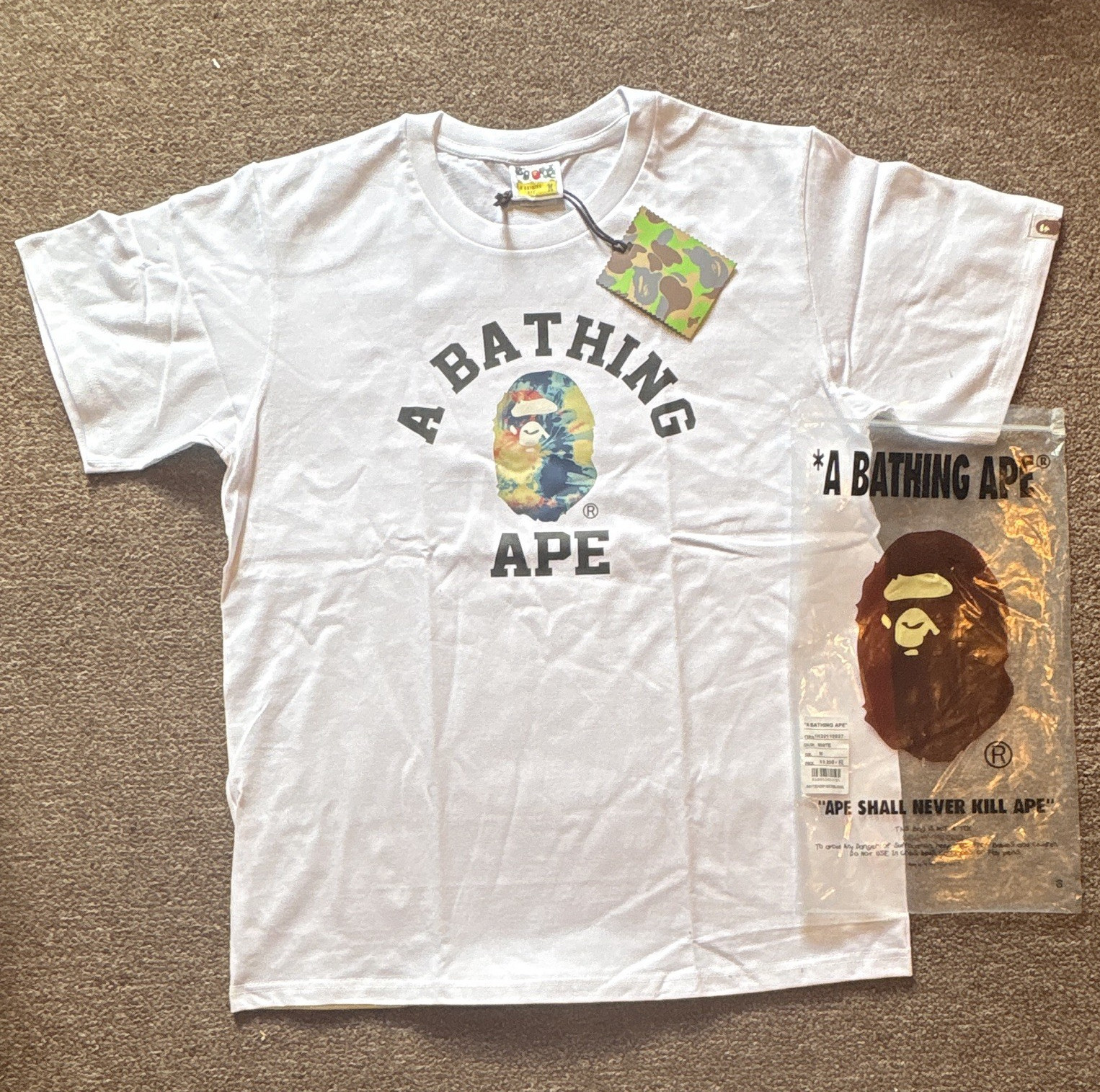 A Bathing Ape BAPE College Tee White Graphic Logo Ape Head T-Shirt Men's gallery