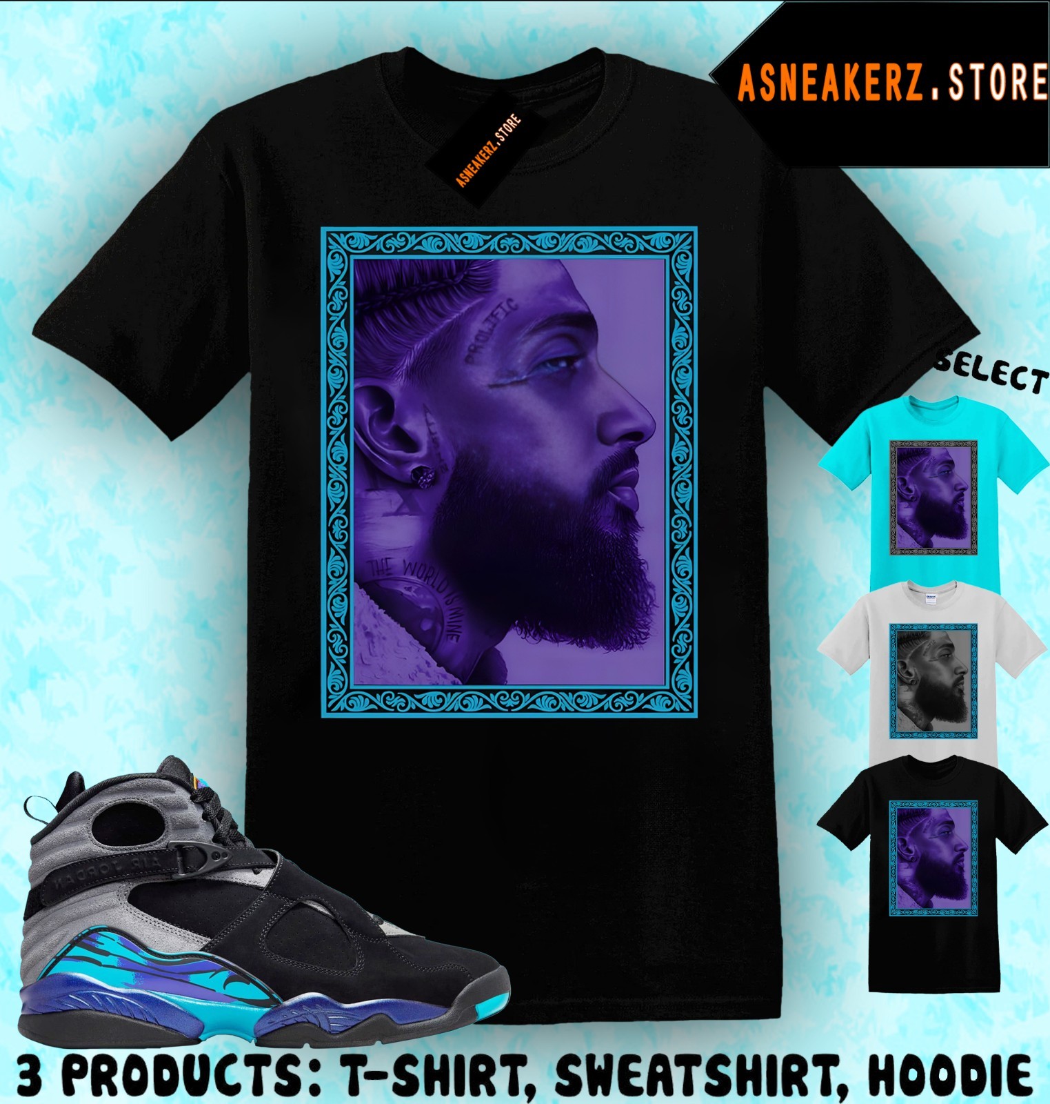 Tee Shirt Matching AJ 8 Aqua 2025 To Match Sneaker Nipsey T-Shirt