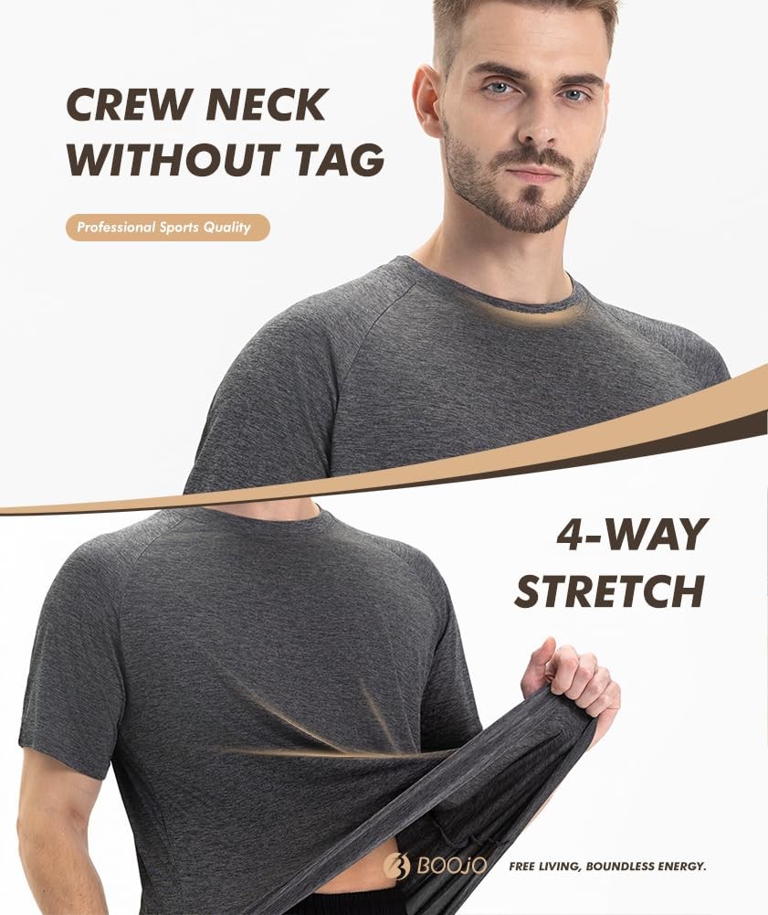 5 Pack Workout Shirts for Men-Quick Dry Black Gym Moisture Wicking Short Slee... gallery
