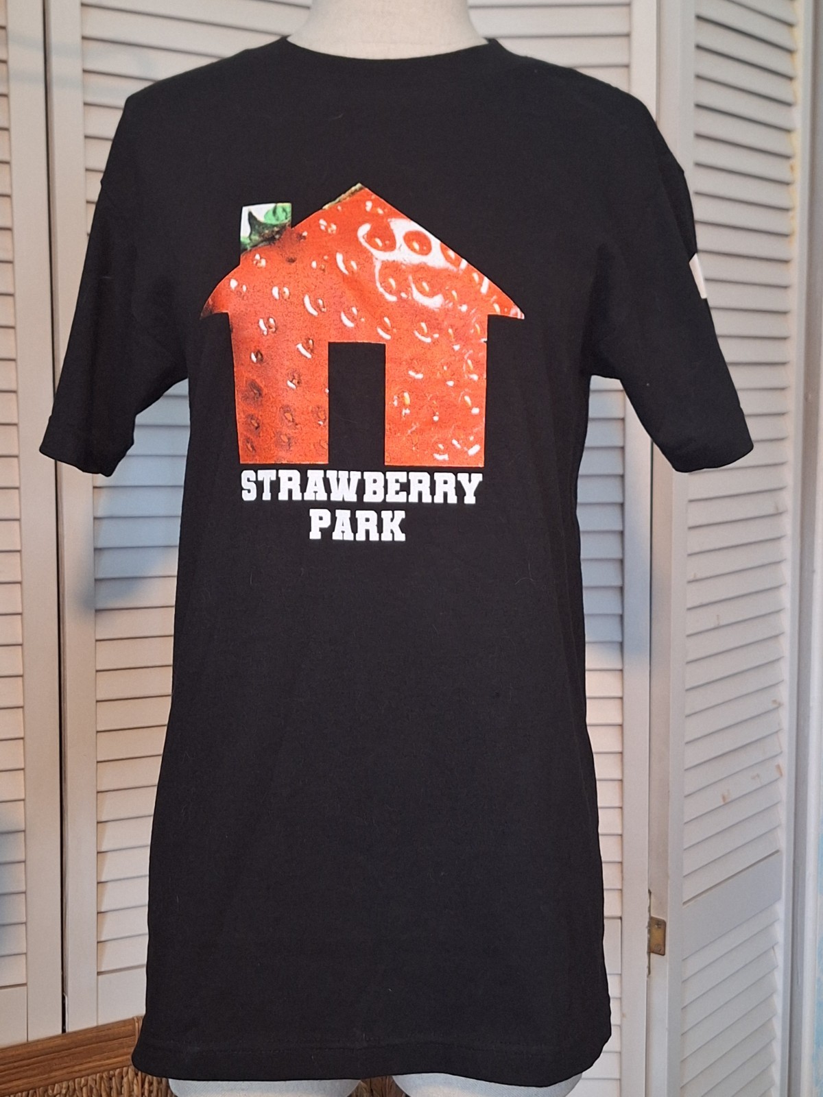 Strawberry Park Men's S Black Graphic Logo T-Shirt Cotton Knit Crew Neck gallery