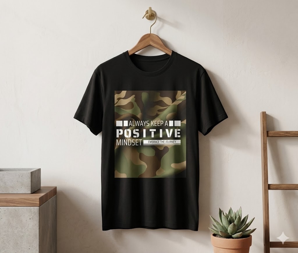 Positive Mindset Motivational T-Shirt – Army Style Graphic Tee with Inspi - H091 gallery