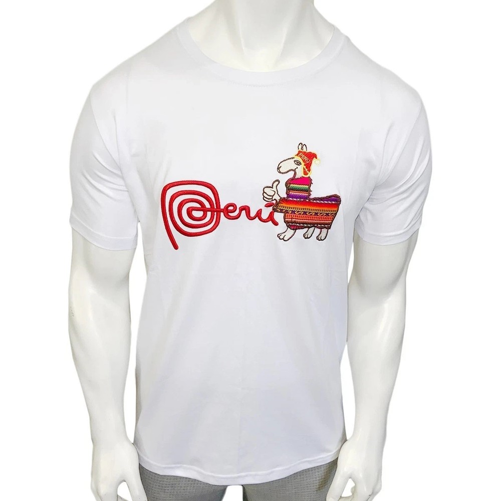 NEW PERU LLAMA ALPACA PERUVIAN PATRIOTIC EMBROIDERY MEN’S SHORT SLEEVE T-SHIRT