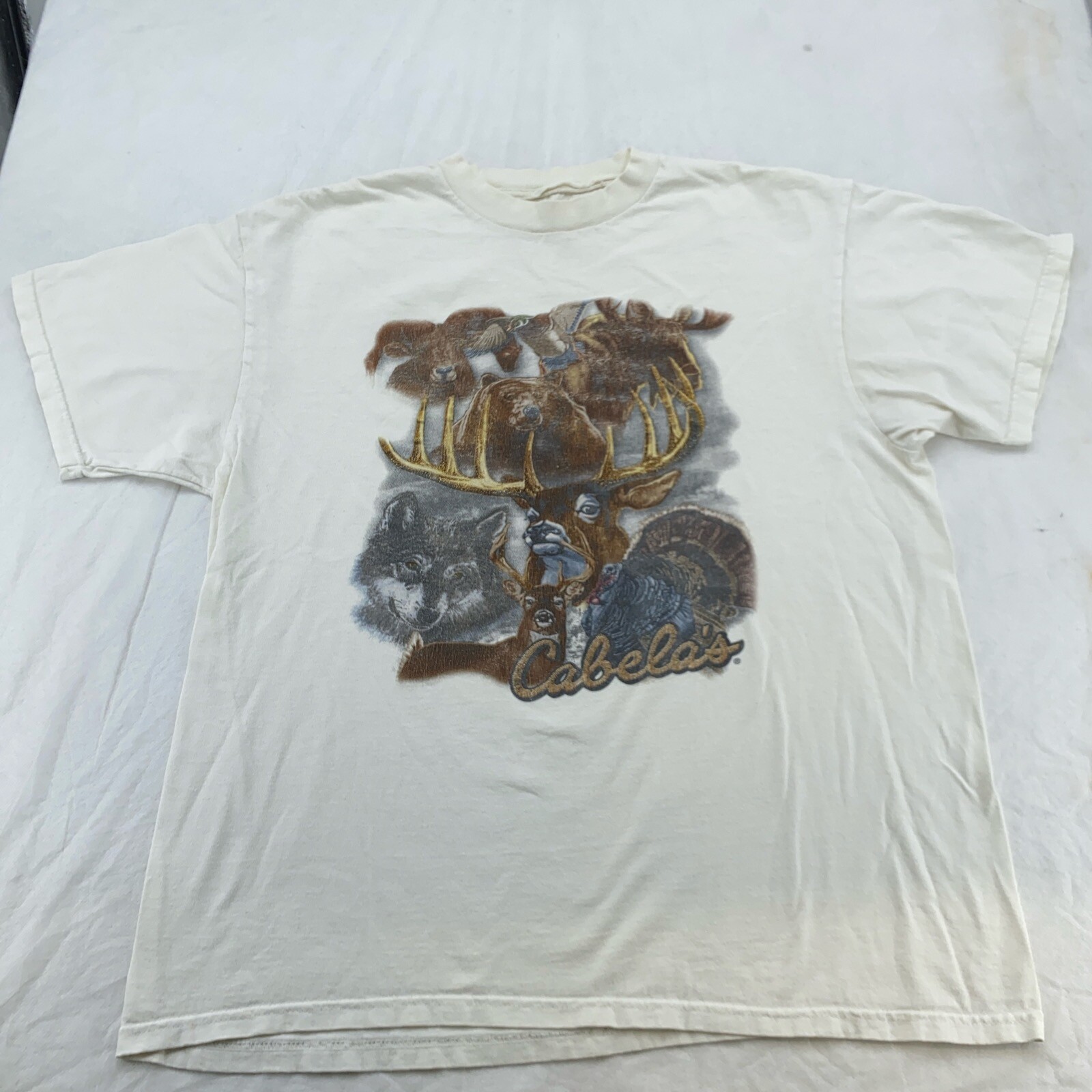 vintage 90s CABELA'S WILDLIFE FOREST ANIMALS T-Shirt M/L nature gallery