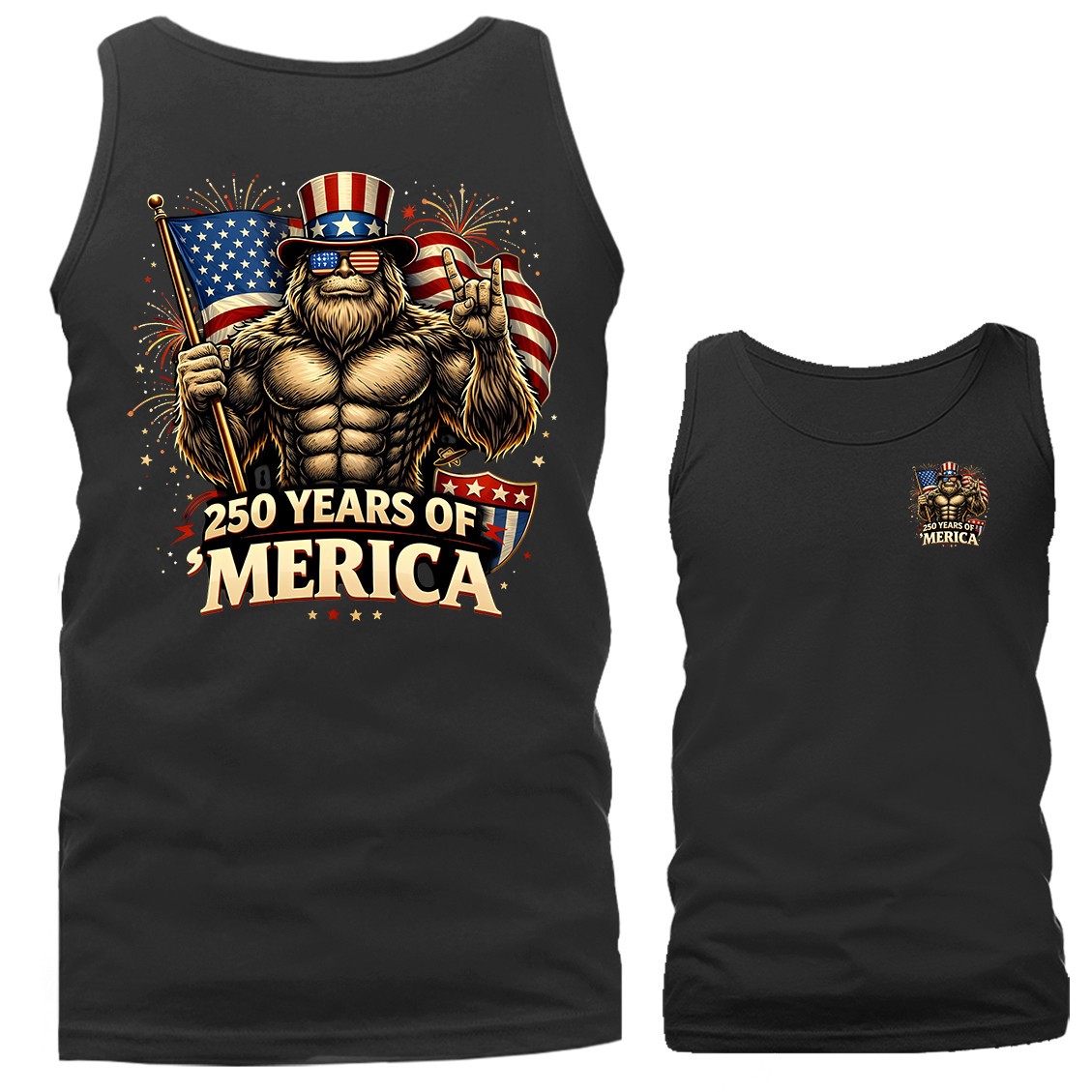 250 Years of American Independence Bigfoot USA Flag 4th of July Tank Top gallery