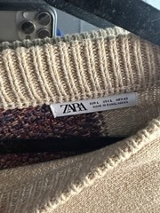 ZARA Colorblock Knit Pullover Sweater Beige Brown Blue Crew Neck men’s Size L