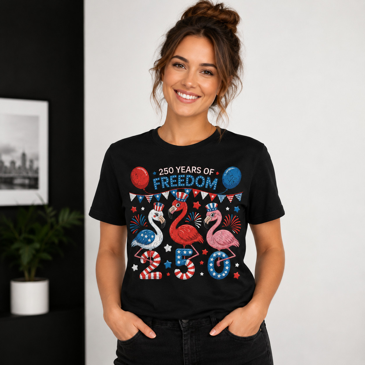 Flamingos Patriotic 250 Years of Freedom Spirit Men Women T-Shirt gallery