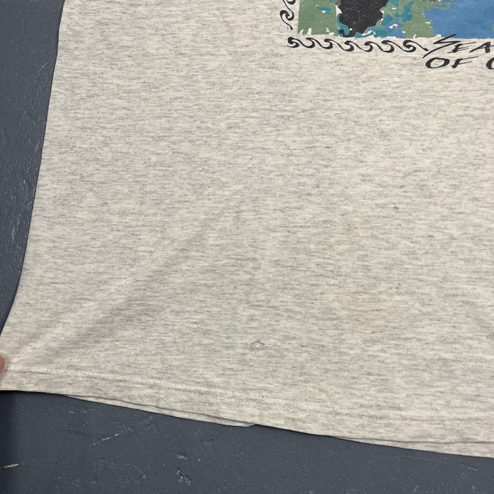 Vintage 90s Bottle Nosed Dolphin Sea World Tshirt Grey 2XL THRASHED VTG Animals gallery