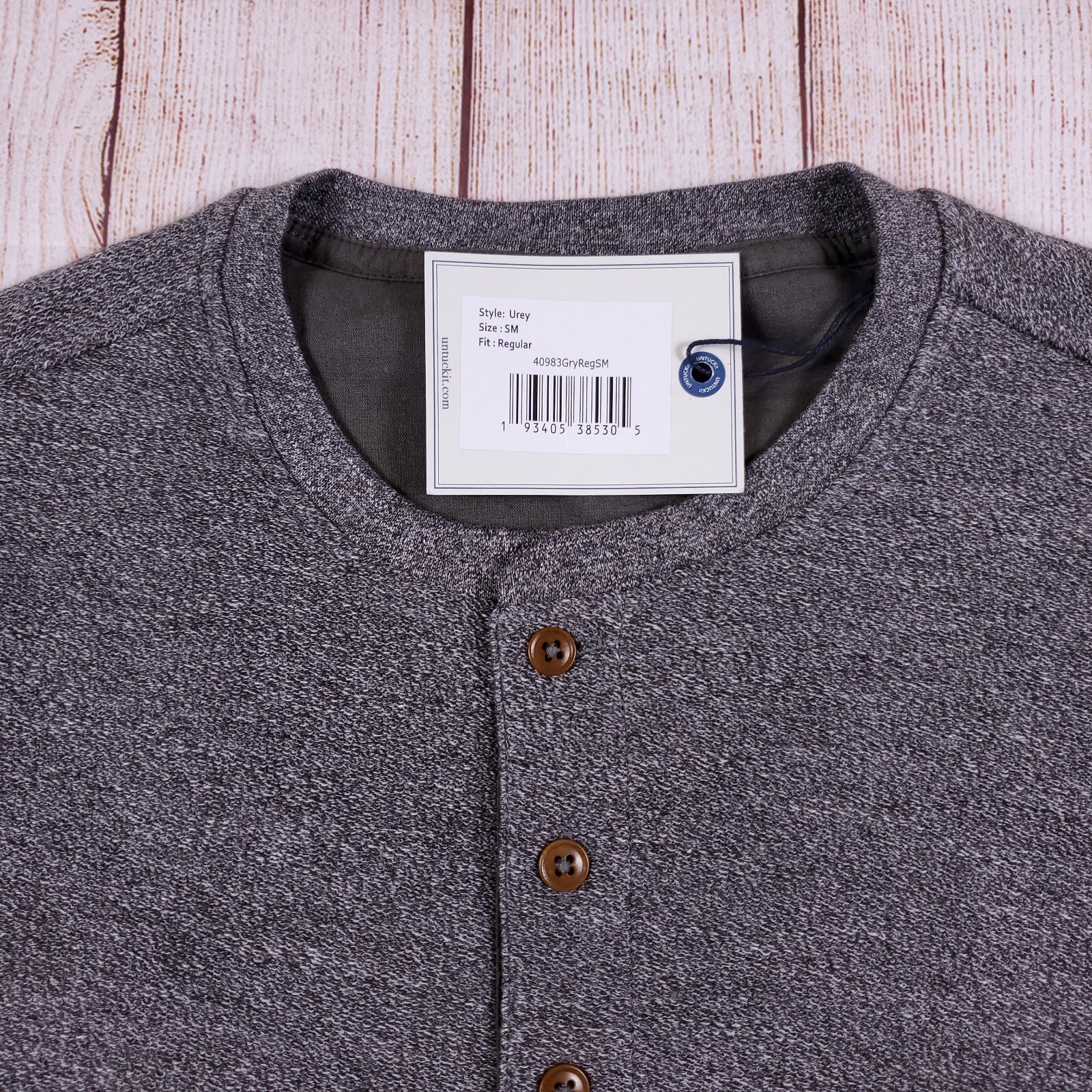 UNTUCKit Shirt Men Small Gray Henley Casual Comfort Cozy Warm 4 Button Urey NEW