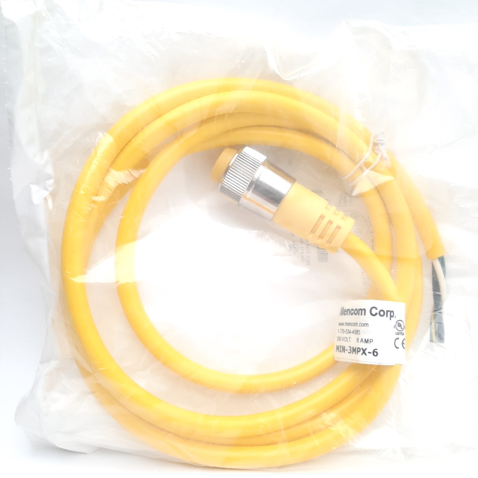 Mencom MIN-3MPX-6 Cordset, Single Ended 3 pin Straight Male, MIN Size I, 7/8-16