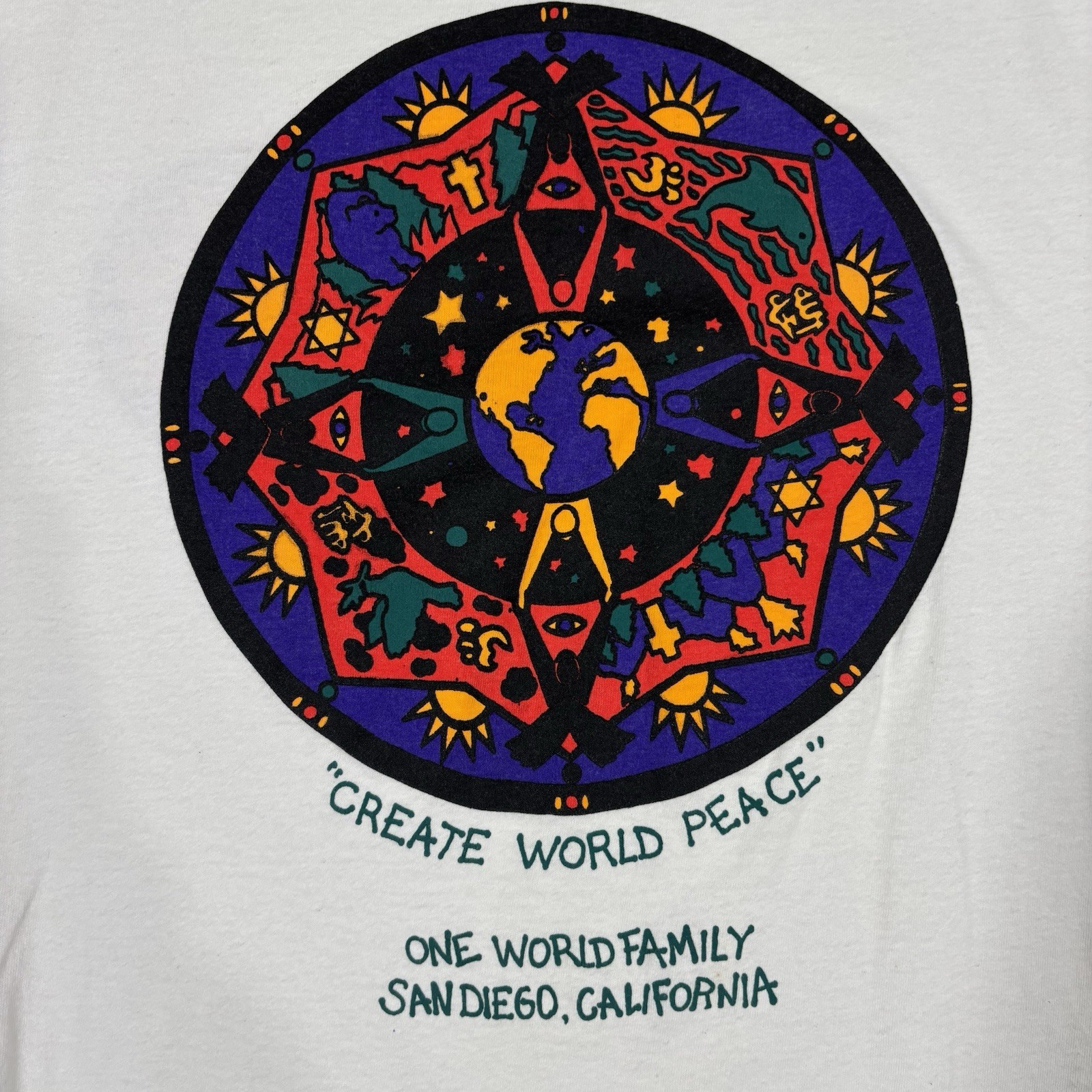 Vintage 90s Earth Care SAN DIEGO Create World Peace T Shirt Mens Large Activism