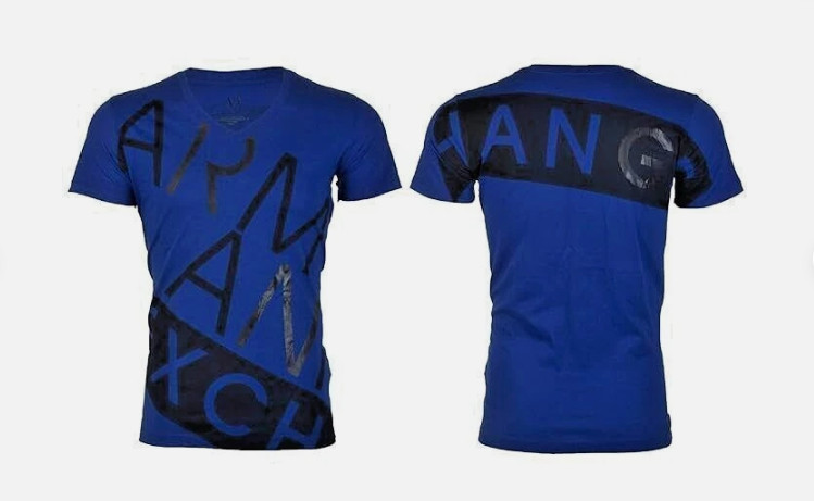 ARMANI EXCHANGE Blue BIAS Short Sleeve Slim Fit Designer V-NECK T-shirt NWT gallery