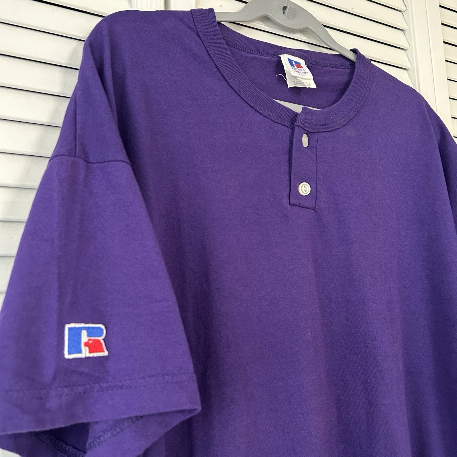 Vintage Russell Athletic NuBlend Henley Shirt Purple Mens XXL Blank 2000s Y2K gallery