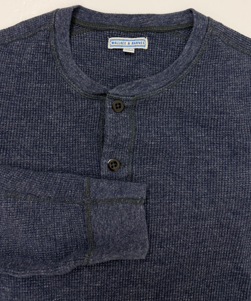 Wallace Barnes Shirt Men Medium Waffle-Knit Henley Thermal Minimal Heather Navy