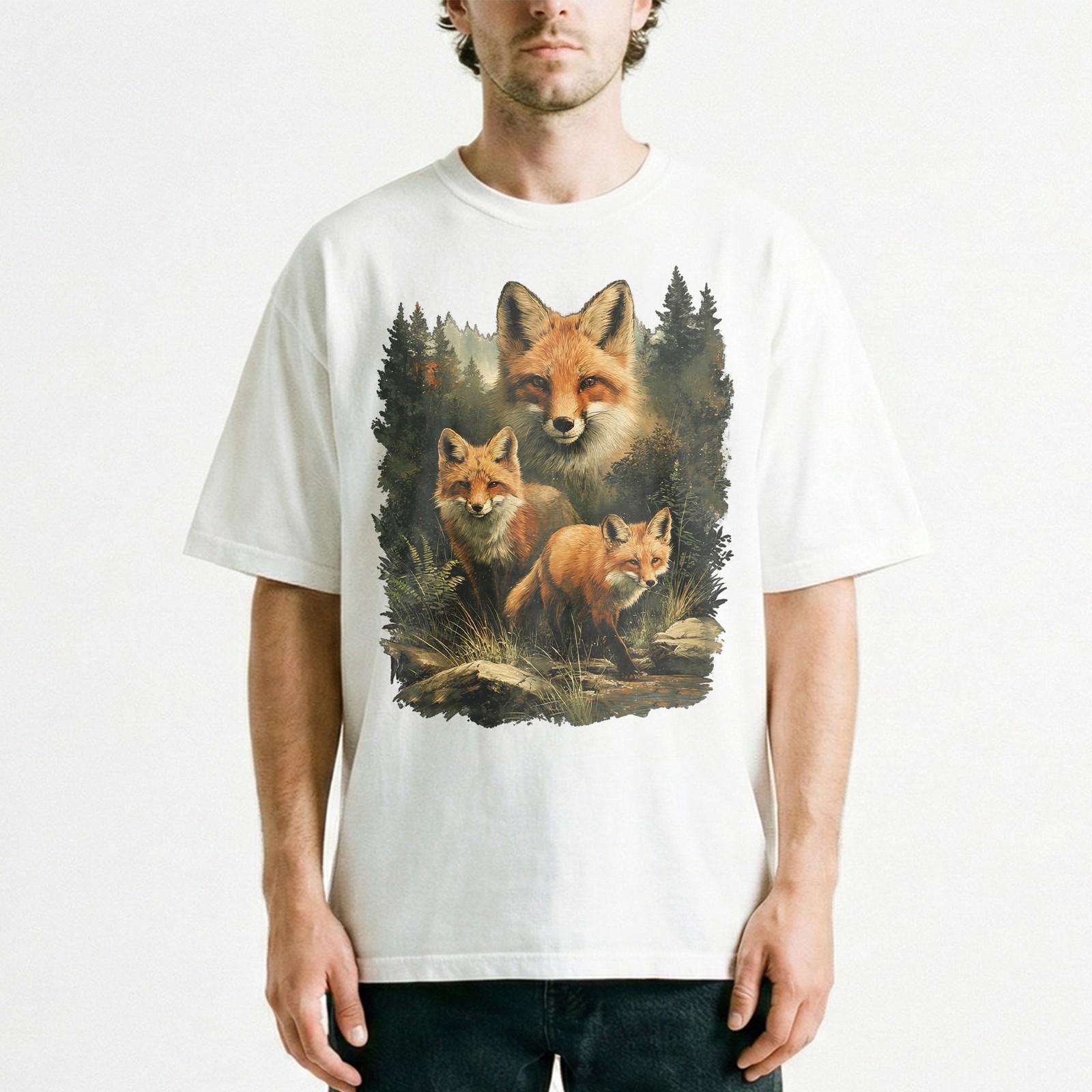 Red Fox Family Watercolor Splash Forest T-Shirt Wildlife Nature Lover Animal Tee gallery