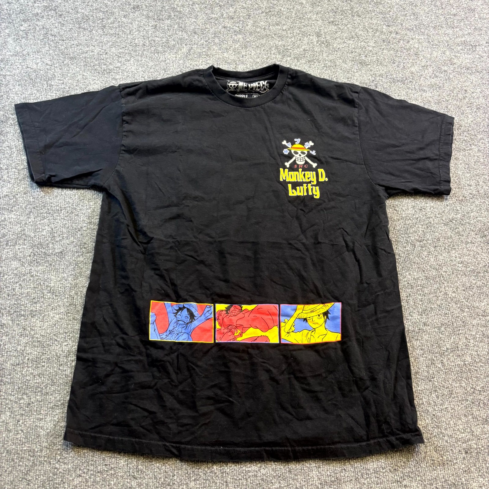 Ripple Junction T-Shirt Men’s XL Black Cotton One Piece Monkey D. Luffy Graphic