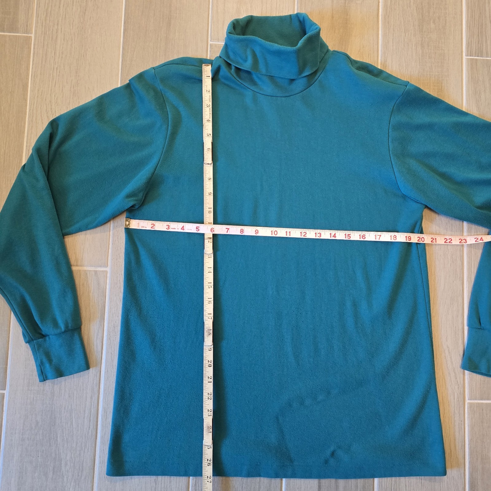 Vintage Lands' End Shirt Men's Large Teal Seamless Turtleneck High Neck LS USA gallery
