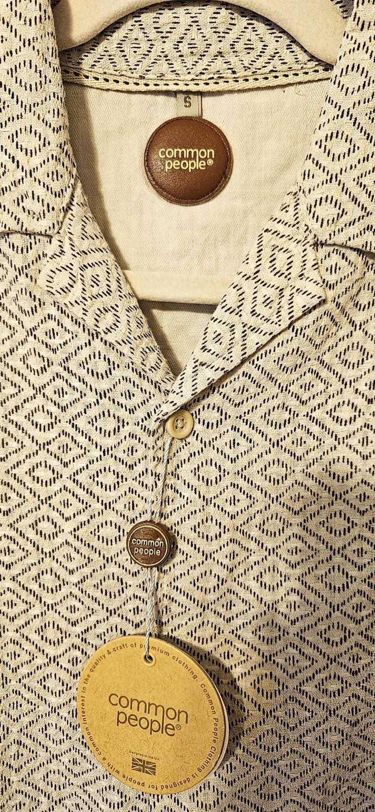 Men's Common People Clothing Linen Blend Brown/Beige Diamond shirt small gallery