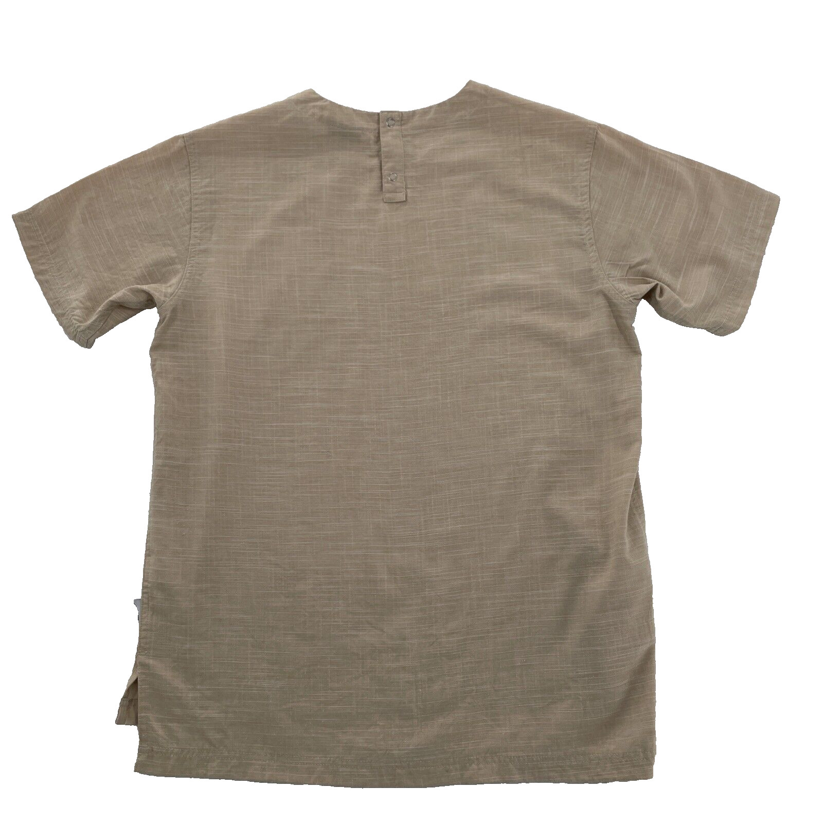 Publish Brand Shirt Mens M Woven Scoop Neck Beige Tan Short Sleeve Snaps Solid gallery