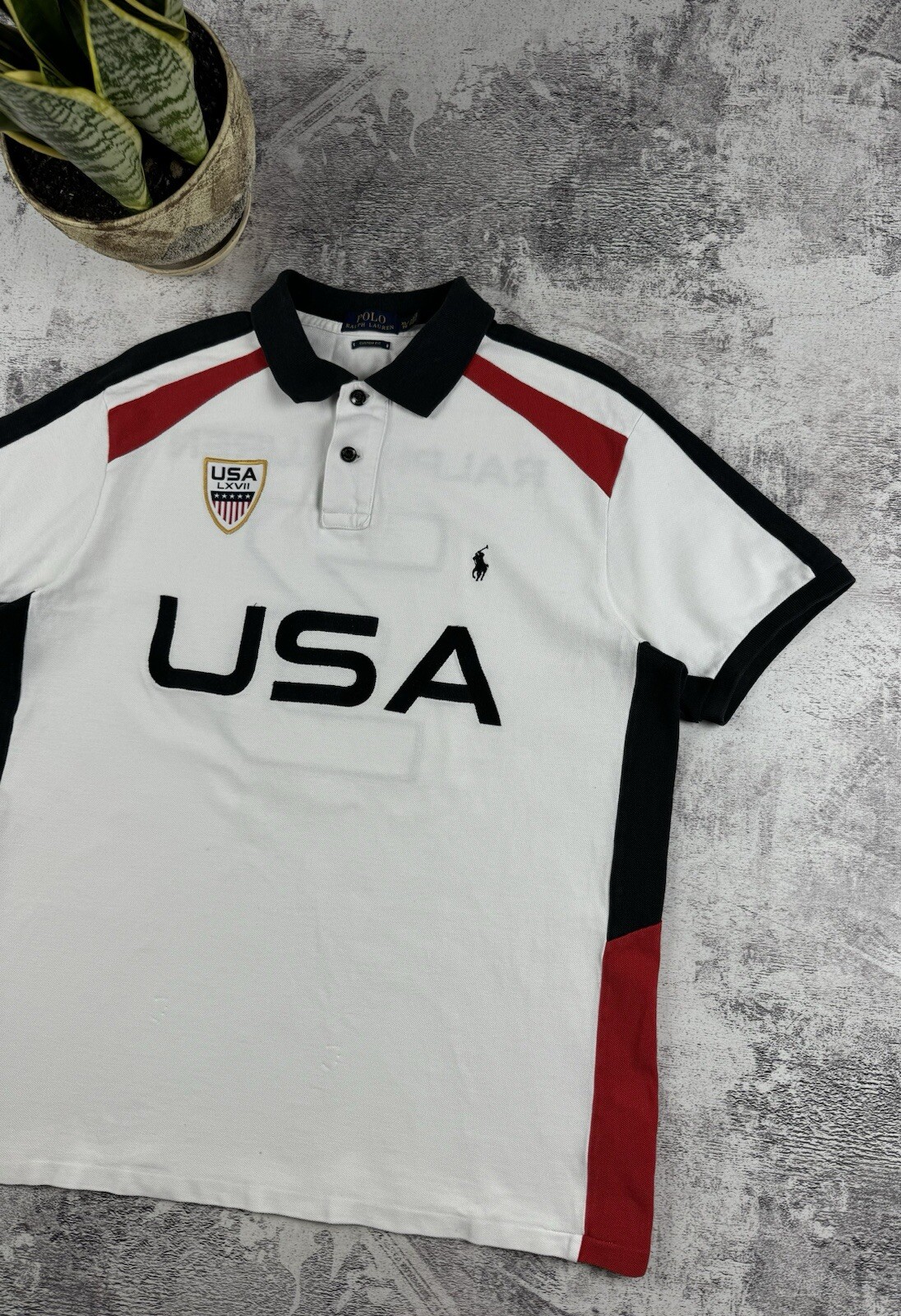 Vintage Polo Ralph Lauren USA Flag Hip Hop Rap Big Pony White Y2K T Shirt Tee gallery