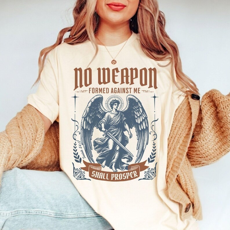 Vintage Archangel Michael Shirt Prayer Bible Scripture Tee Jesus Faith Christian gallery
