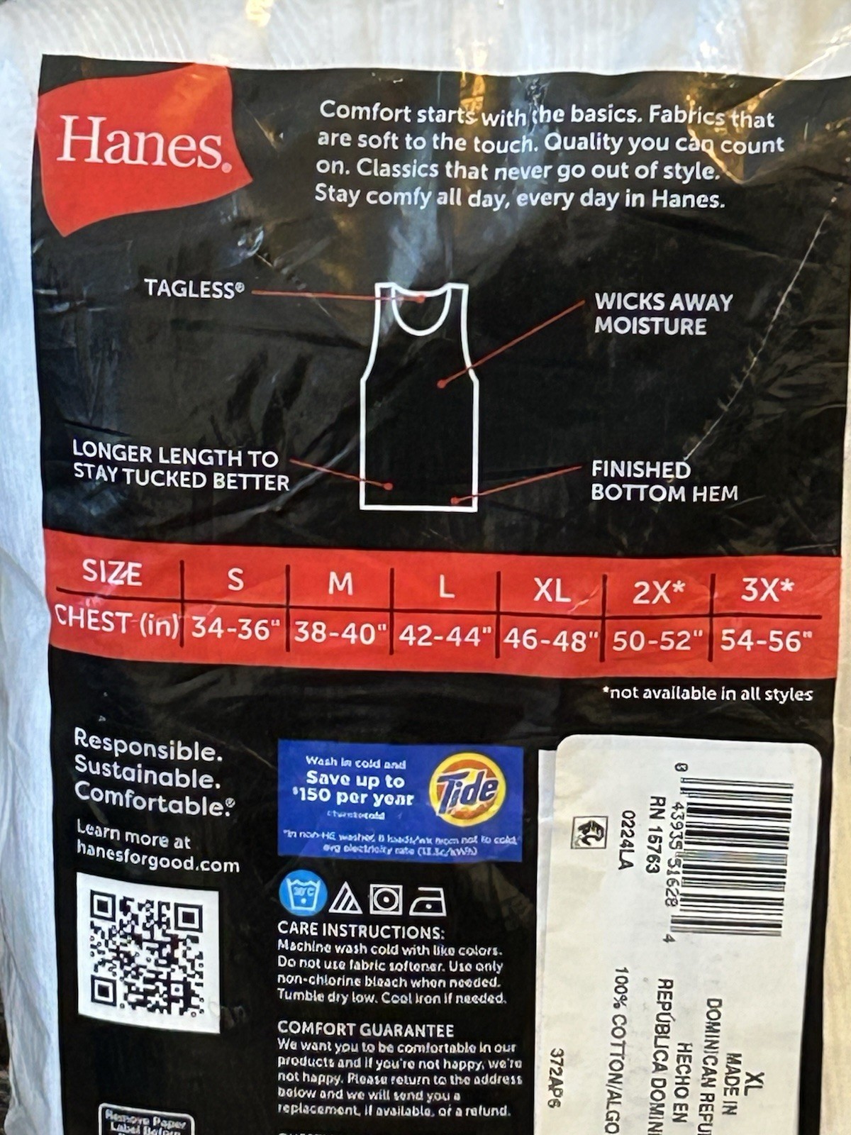 MENS HANES 6 PK TAGLESS WHITE TANKS SOFT BREATHABLE LONG LENGTH SIZE XL 46"-48" gallery