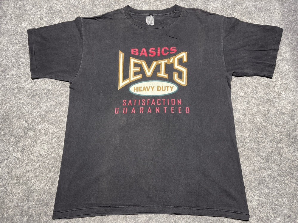VINTAGE LEVI’S Basics Satisfaction Tee Black Tag Faded Single Stitch Large Shirt