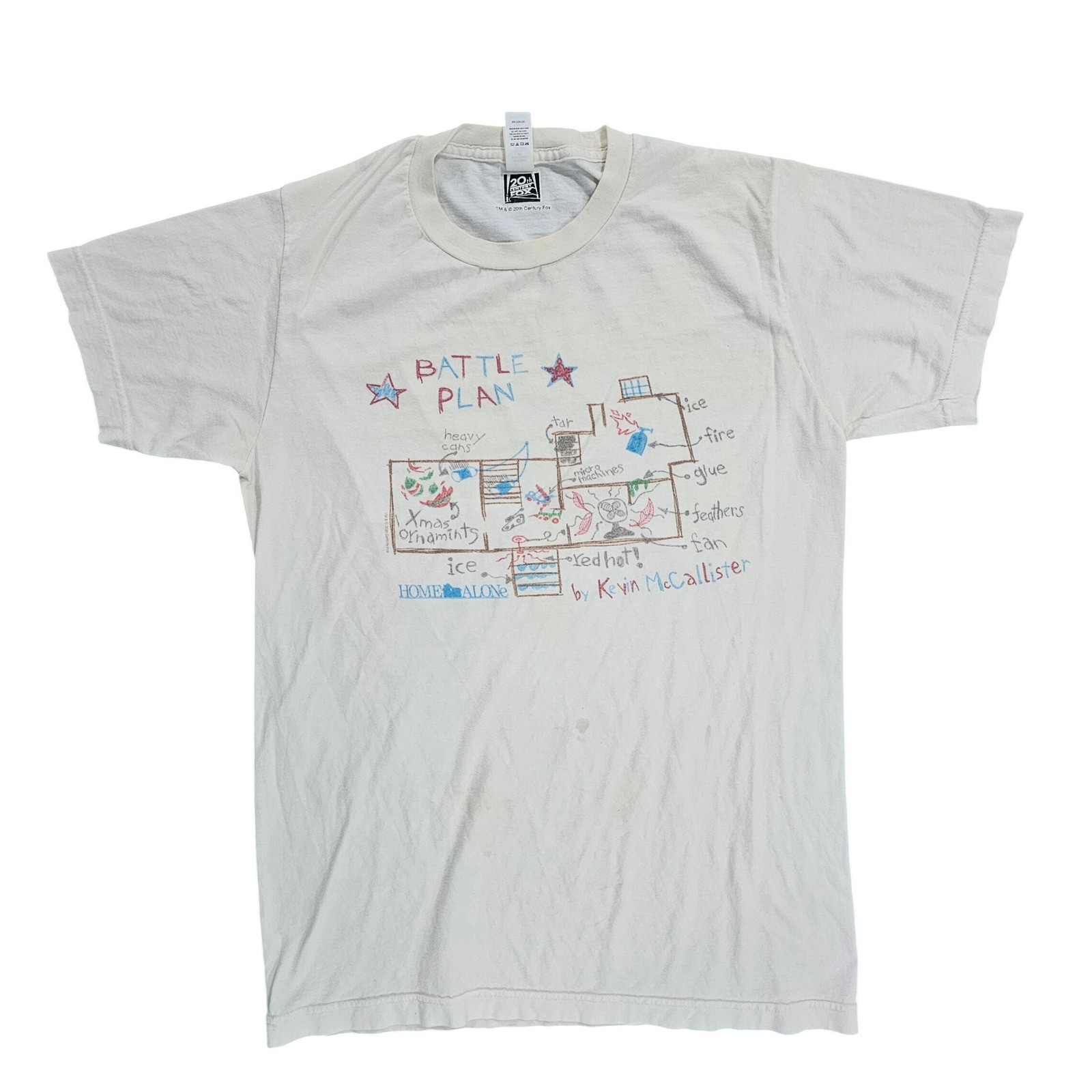 20th Century Fox Home Alone Mens S White Battle Plan Kevin McCallister T-Shirt