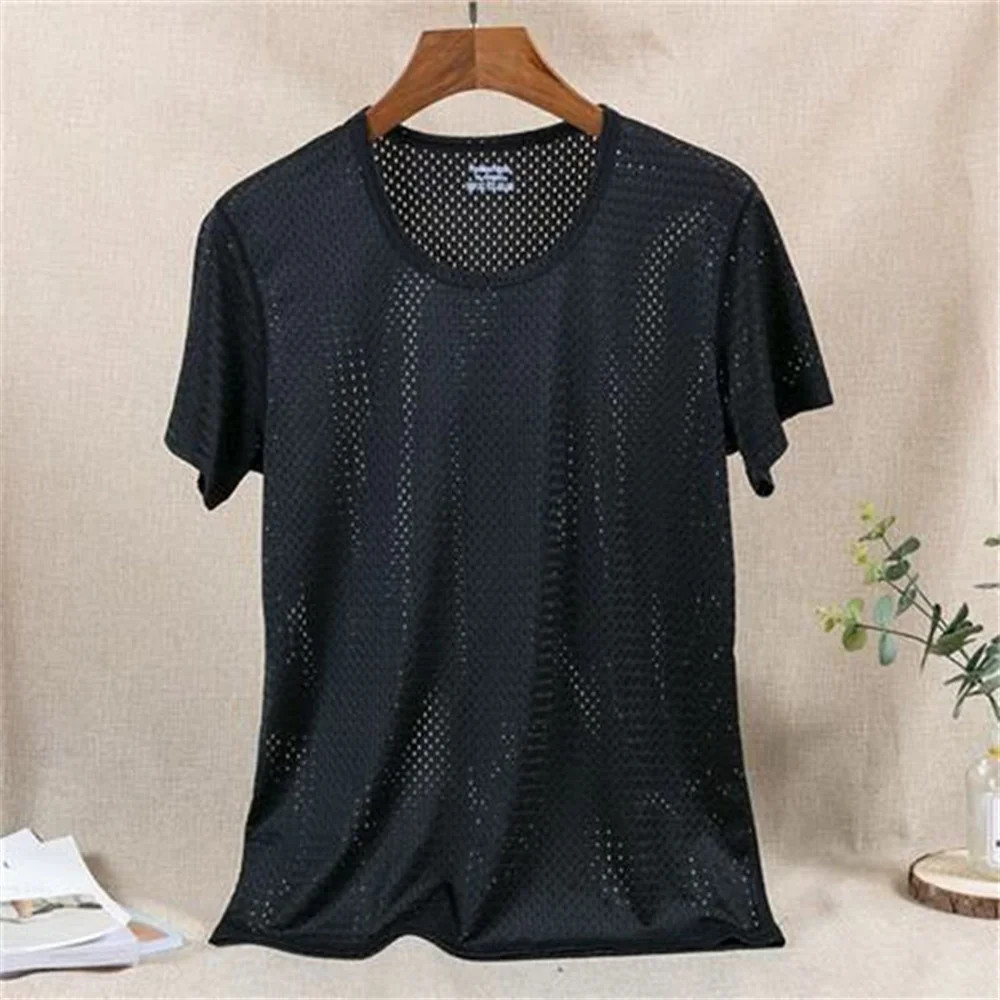 Summer Mens Casual Ice Silk T-shirt Men's Thin Short-sleeved Sports T-shirt Bott gallery