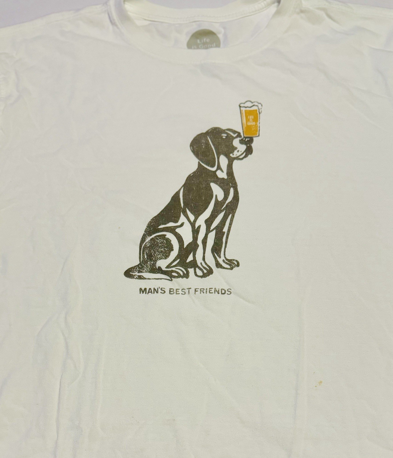 Life Is Good Mens L White Graphic Tee Beer Dog Dad’s Best Friend